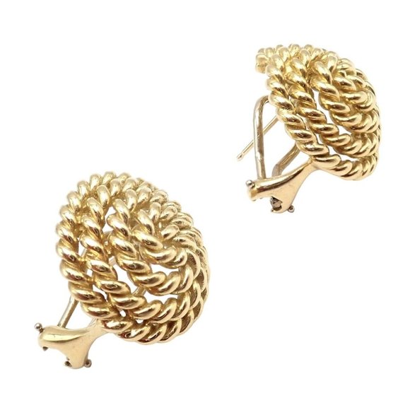 Rare! Authentic Vintage Tiffany & Co 18k Yellow Gold Large Coiled Rope Earrings - Picture 2 of 9